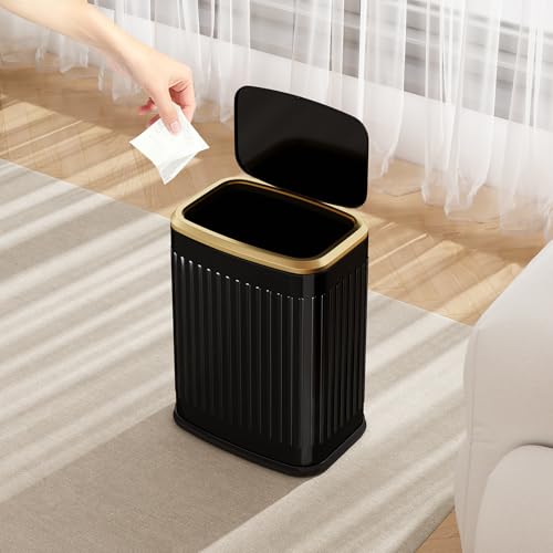 TIPGO Bathroom Trash Can with Lid, 2.1 Gallon / 8 Liter Small Garbage Can, Press Top Bin, Stainless Steel Wastebasket with Pop-Up Lid for Bedroom, Living Room, Office (Black) - color: Black