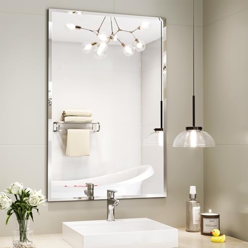 Bathroom Mirrors for Wall Beveled, 24"x36" Frameless Bathroom Vanity Mirror, Wall Mount Mirror for Bedroom Entryway Living Room Hangs Horizontally or Vertically - size: 36"L x 24"W