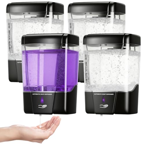 4 Pack Automatic Soap Dispenser Wall Mount,Touchless Liquid Soap Dispenser,Battery Operated,600 ml / 20 oz Commercial Hand Detergent Dispenser for Office Home Kitchen School Bathroom Hotel Restaurant - color: Black
