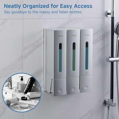 Shampoo and Conditioner Dispenser - Shower Soap Dispenser Wall Mounted No Drill - Shampoo Conditioner Body Wash Dispenser 3 Chamber - Easy Install for Bathroom Hotel Silver 1200ml - color: Silver 3