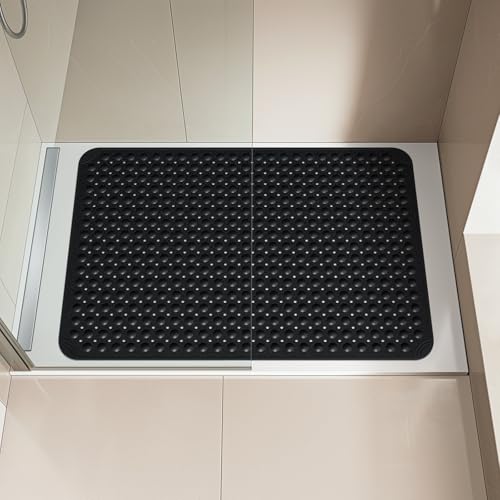 OTHWAY Extra Large Shower Mat 47"x 32", TPE Non Slip Shower Mat for Shower Stall, Inside Walk in Shower Mats with Drain Holes Suction Cups, Anti-Slip for Elderly (Black) - color: Black