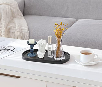 Luxspire 11.4" Oval Bathroom Tray for Countertop Organizer, Matte Black | M, non-slip waterproof resin, easy wipe clean, fits bath kitchen vanity, holds jewelry toiletries soap - color: Matte Black, style: Medium