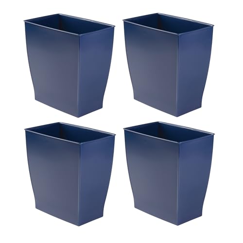 iDesign Small Plastic Bathroom Trash Can, Slim Rectangle, 4-Pack, Navy Blue | Bedroom, Office, Dorm - color: Navy Blue, style: Pack of 4