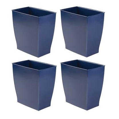 iDesign Small Plastic Bathroom Trash Can, Slim Rectangle, 4-Pack, Navy Blue | Bedroom, Office, Dorm - color: Navy Blue, style: Pack of 4