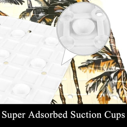 Seamles Palm Tree Pattern Bath Tub and Shower Mats, Non Slip Bathmat with Drain Holes and Suction Cups for Bathroom Floor, 15.1 x 26.8 Inch - color: Multi 07