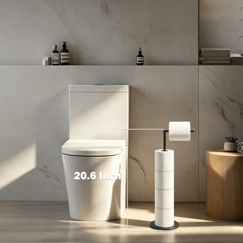 NearMoon Bath Toilet Paper Holder Stand- Modern Tissue Roll Holder Standing with Balanced Base, Rustproof Toilet Roll Holder for Bathroom/Kitchen Countertop (Matte Black, Metal Base) - color: Matte Black