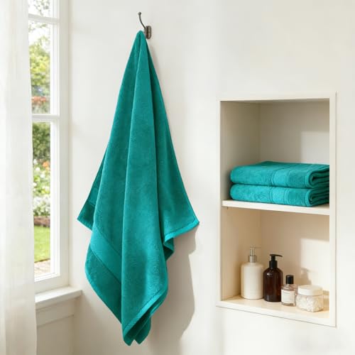 COZYART Bath Towel Set 6 PCS, Turquoise 100% Turkish Cotton 650GSM Soft | Absorbent Quick Dry, OEKO‑Tex 100 Cert. Zero Twist Ring Spun Cotton, Plush Fluffy, Breathable Hotel Quality Bathroom Towels - color: Turquoise