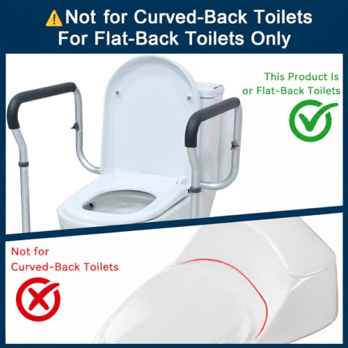 Toilet Handle Safety Rail for Senior, Aluminum Toilet Safety Frame | 250-lb. Capacity, Padded Armrests, 26" to 30" Adjustable Height, 19.7" to 24.6“ Adjustable Width