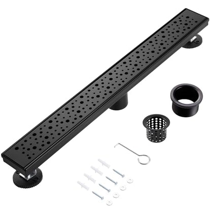 Linear Shower Drain, 28 inch Matte Black | Including Hair Catcher and Removable Grate, 304 Stainless Steel, Easy to Install and Clean (Drain Base Not Included) - color: Matte Black, size: 28 inch