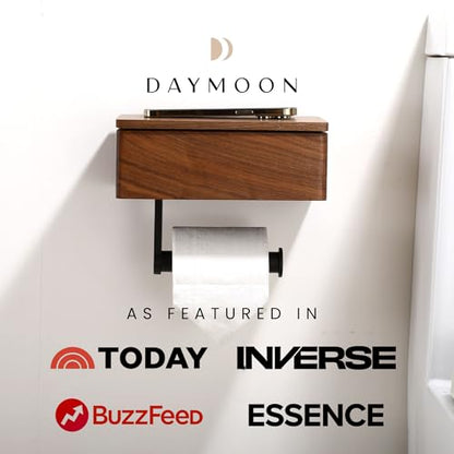 Day Moon™ - Toilet Paper Holder with Shelf - Modern Roll Holder for Bathroom - 1 Pack - Wall Mount - with Storage, Wood - color: Dark Wood