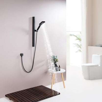 Matte Black Hand Shower with Slide Bar, 3-Function High Pressure Handheld Shower Head with Slide Bar, Stainless Steel Adjustable Height 25" Long Slide Bar Combo Shower Faucet, Wall Mount