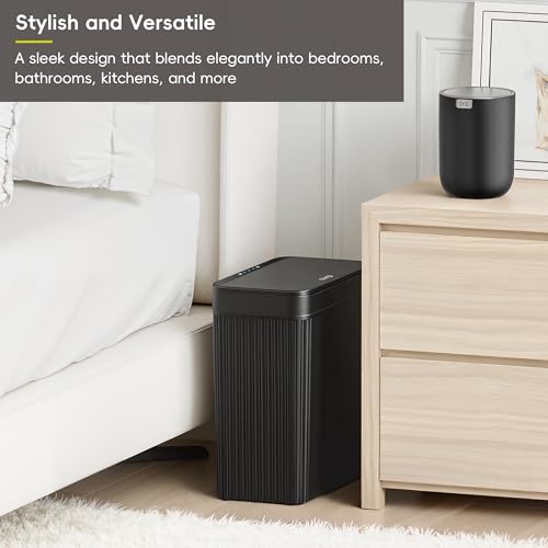 EKO Brio 10L/2.6 Gallon Motion Sensor Trash Can, Automatic Touchless Bathroom Garbage Bin, Waterproof Smart Trash Can for Kitchen, Bedroom, and Office, Black - size: Brio 10L- Carbon Black