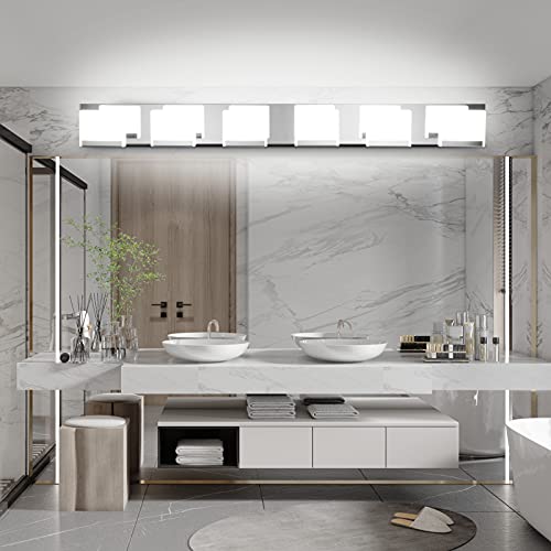 Ralbay LED Modern Vanity Light 6 Light Bathroom Vanity Lights Acrylic Stainless Steel Bathroom Vanity Lighting Fixtures - color: Chrome, size: 6-Light