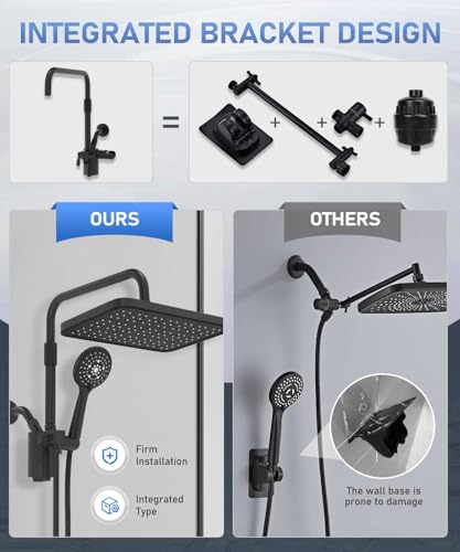 Filtered Shower Head with Handheld Spray Combo,12 inch High Pressure Rainfall Shower Head with Adjustable Slide Bar,Dual Rainfall Showerhead,Bathroom Accessories,Black