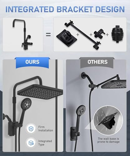 Filtered Shower Head with Handheld Spray Combo,12 inch High Pressure Rainfall Shower Head with Adjustable Slide Bar,Dual Rainfall Showerhead,Bathroom Accessories,Black