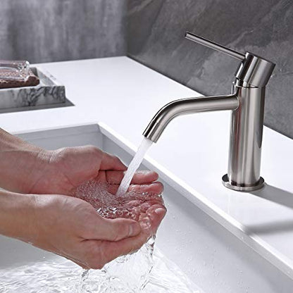 Single Hole Bathroom Sink Faucet with Pop-up Drain Assembly and Faucet Supply Lines, Brushed Nickel Single Handle Lavatory Basin Faucets Taps - color: Brushed Nickel, size: Faucet