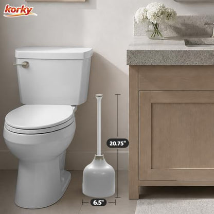 Korky Gray Toilet Plunger and Holder – Fast Clog Removal - Made in USA - color: Gray