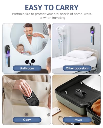 Toothbrush Sanitizer Holder, Upgraded UV Toothbrush Holder with Dual-Mode Clean & Fan Dry, LED Smart Screen, Auto-Inductive Cover, Toothbrush Wall Mounted Cleaner Organizer for Bathroom, Trip - color: Black