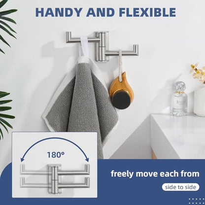 Angle Simple Swivel Towel Hook 2 Arms, Robe Coat Wall Hook, Brushed Nickel | Solid SUS304 Stainless Steel, Fold Flush to the Wall, Space Saving Bathroom Kitchen Hand Wash Towel Holder, Screws Mounted - color: Brushed Nickel, size: 1 Pack