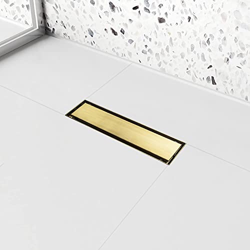 12" Linear Shower Drain Brushed Gold Drain with Tile Insert Grate | AISI 304 Stainless Steel Fast Drainage Rectangle Hidden Shower Trench,Detachable Hair Catcher Easy to install,Leveling Feet - color: Gold, size: 12 Inch (No Base)