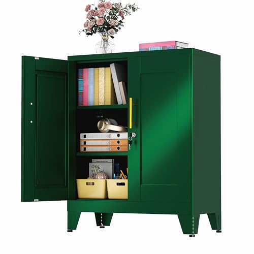 GAIOUS 36" Tall Metal Storage Cabinet with Lock, File Cabinet with 2 Doors and 2 Adjustable Shelves, Green Bathroom Floor Storage Cabinets, Freestanding Small Locked Cabinets for Home/Office/Garage - color: Green, size: 13.78"D x 27.56"W x 35.83"H