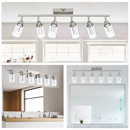 MELUCEE 5-Color Temperature 6 Light LED Track Lighting Kit Brushed Nickel | LED Track Lighting Fixtures Ceiling Spotlighting Vanity Lights with Flexibly Rotatable Light Head, Built-In LED Chips - color: Brushed Nickel, size: 6 Lights