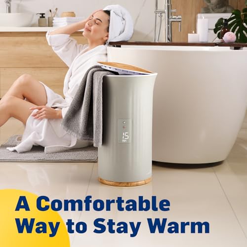 Live Fine Towel Warmer | Bucket Style Luxury Heater with LED Display, Adjustable Timer, Auto Shut-Off | Fits 40” x 70” Oversized Towel - Height 21.25 Inches and 12.9 Inches Wide - color: Gray