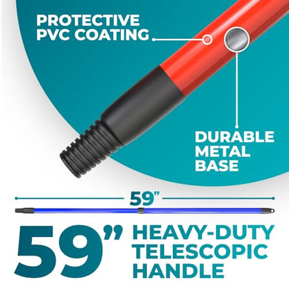 HeloMorSqueegee Broom Scrubbing Brush with Telescopic Long Handle for Garage, Patio, Deck, Tile and Shower (59 Inch (Metal Broom Handle)) - size: 59 Inch (Metal Broom Handle)
