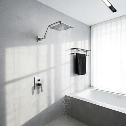 16 Inch S Shape Brushed Nickel Shower Head Arm, Square Wall Mounted Shower Arm and Flange Included - color: Brushed Nickel
