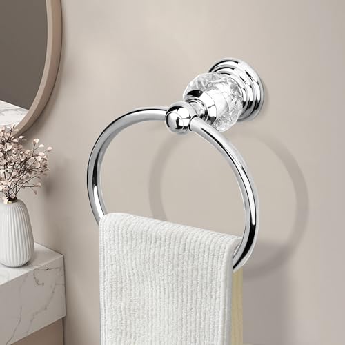 Crystal Chrome Towel Ring, Silver Bathroom Towel Holder Ring, Bathroom Towel Rack Hanger Home Hand Towel Ring Towel Holder for Bathroom Wall Mounted Bathroom Accessory - color: Silver