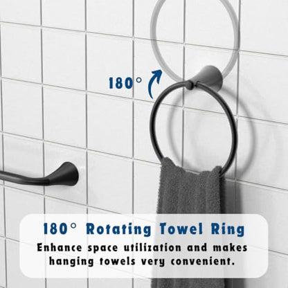 PIERCETON Collection, 5-Piece Bathroom Hardware Accessories Set, Towel Ring, Adjustable Expandable Towel Bar, Two Towel and Robe Hook, Toilet Paper Holder, Wall Mounted, Satin Nickel - color: Satin Nickel