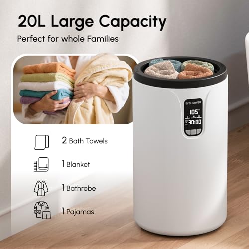 USHOWER Towel Warmers for Bathroom, 20L Large Towel Warmer Bucket for Spa | LCD Screen Display Time&Temperature, Auto Shut-Off Towel Heater Fits Two 40"x70" Oversized Towels, Blankets, Bathrobes, PJ’s - size: Plus