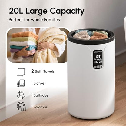 USHOWER Towel Warmers for Bathroom, 20L Large Towel Warmer Bucket for Spa | LCD Screen Display Time&Temperature, Auto Shut-Off Towel Heater Fits Two 40"x70" Oversized Towels, Blankets, Bathrobes, PJ’s - size: Plus