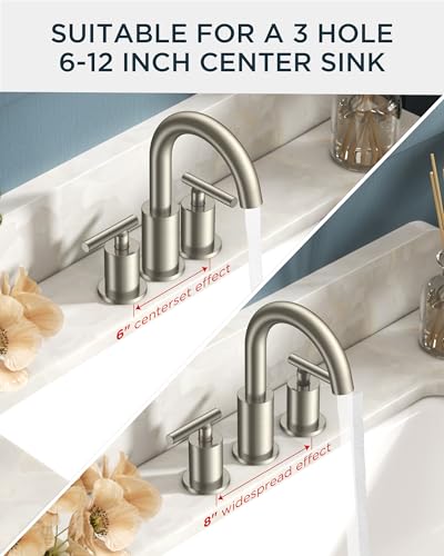 FORIOUS 2 Pack Wholesale Widespread Bathroom Faucet Brushed Nickel 3 Holes | CUPC 8" Brushed Nickel Bathroom Sink Faucet 3 Hole, Restroom Faucet for Bathroom Sink Silver Set for Real Estate Procurement - color: Stainless Steel × 2, style: Modern