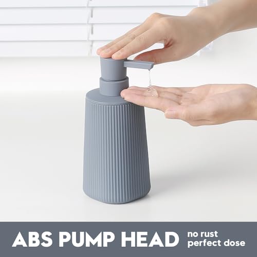 YAUKPH Small Soap Dispenser for Bathroom and Kitchen Matte Gray | Modern Farmhouse Striped Style Plastic Hand Soap Dish Soap Dispenser with Pump - color: Gray