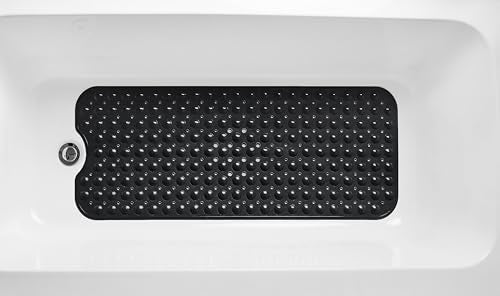 Extra-Long Non-Slip Bathtub & Shower Mat 39”x16” (Smooth/Non-Textured Tubs Only) Safe, Clean, Machine-Washable, Superior Grip&Drainage, Vinyl, Opaque Black - color: Opaque Black, size: 39" x 16" (Rectangular)
