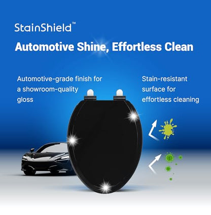 Pro Elite Wood Toilet Seat Elongated, Black, Magnetic Quick-Release | Heavy-Duty, Easy-Clean and Change, HushMotion Soft Close, StainShield High-Gloss Finish, Arch-Tite Secure Fit - color: Black, size: Elongated