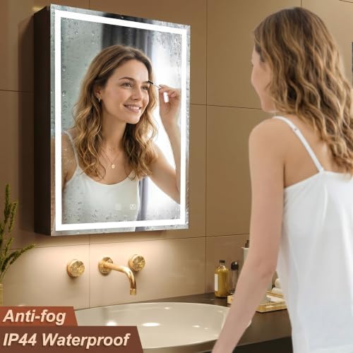 20x28 Inch Left Hinge Aluminum LED Bathroom Medicine Cabinet with Mirror | Light Adjustment, Anti-Fog, Sockets&USBs, High Capacity, Easy to Install - color: Left Hinge-20*28