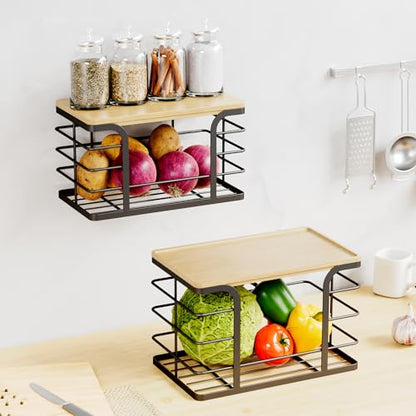 2 Pack Stackable Storage for Kitchen Laundry Pantry Organizers,Trash Bag Holder with Bamboo Top,Wall Mount Garbage Bag Dispenser,Black Large and Small - color: 2 Pack-l&s Black