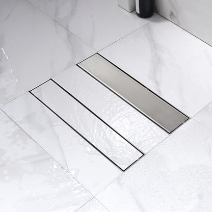 12 Inch Linear Shower Drain Brushed Nickel, Rectangular Reversible 2 in 1 Tile Insert Grate, 304 Stainless Steel Shower Floor Drain Kit, Hair Catcher, Leveling Feet - color: Brushed Nickel, size: 3"x 12"-Tile Insert
