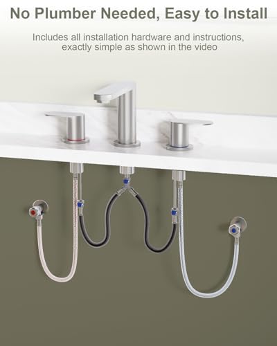 BWE Brushed Nickel Bathroom Faucet 3 Hole 8 Inch Widespread Sink Faucets | Stainless Steel Bathroom Faucets with Pop-up Drain and Supply Lines, 360° Swivel Spout 2-Handle Sink Faucet for Bath Vanity - color: Brushed Nickel, size: 8 Inches Widespread