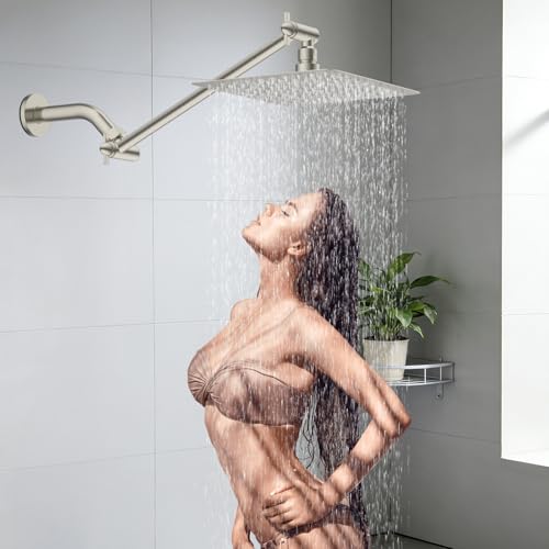 All-Metal Shower Extension Arm, G1/2" Universal 11-Inch, Brushed Nickel | Brass Flexible Shower Head Extender Height/Angle Adjustable, Stainless Steel Rain Shower Pipe Extending with Lock Joint - color: Brushed Nickel, size: 11 Inch