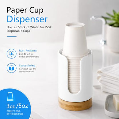 Ceramic Bathroom Cup Holder, 3-5 oz Cup Dispenser, White | Disposable Paper & Plastic Bathroom Cups Holder - Mouthwash Cups Dispenser for Bathroom, Guest Toiletries, Countertop, Coffee - color: White