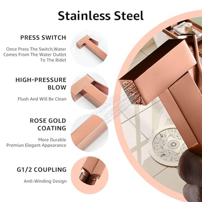 Handheld Bidet Sprayer for Toilet, Cloth Diaper Sprayer with Wall Mounts (ABS) and Hand Held Bidet Bathroom Hose (Stainless Steel), Jet Spray for Toilet, Muslim Shower, Easy to Install (Rose Gold) - color: Rose Gold