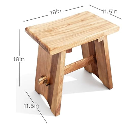 18" Teak Shower Bench - Shower Stool for Bathroom Unique Rustic Style and Comfort - Farmhouse Solid Wood Furniture for Indoor & Outdoor Use