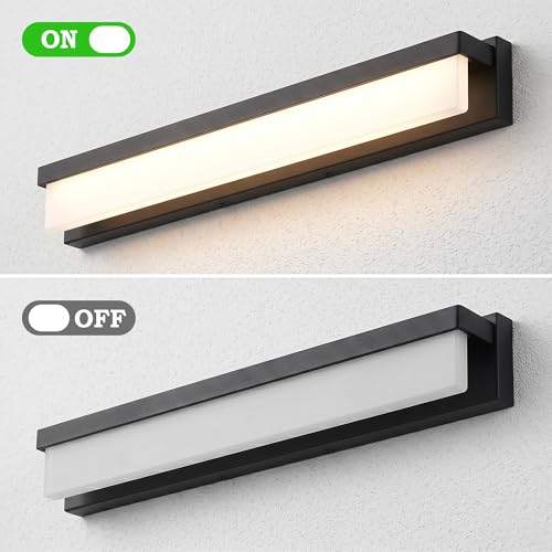 URSOLA LED Bathroom Vanity Light Fixture Over Mirror 32.3 inch Modern Rectangle Black Matte Metal Lighting Bar 4000K Daylight Wall Sconce (Black) - color: Black, size: 32inch