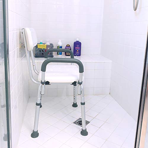 Deluxe Armed Shower & Bath Chair with Back & Arms, Snap On Tool Free Assembly, Lightweight & Seat Height Adjustable, Great for Travel (Bench with Back)