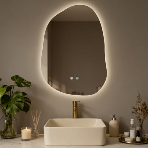 LED Bathroom Mirror with Lights, 22 x 30 Inch Led Bathroom Vanity Mirror for Wall, Anti Fog Mirror for Bathroom, 3 Colors and Dimmable Light, Horizontal/Vertical - color: Clear-irregular, size: 30"L x 22"W