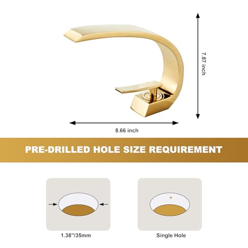 Shiny Polished Gold Bathroom Sink Faucet, Unique Design and Pop Up Drain - color: Shiny Polished Gold