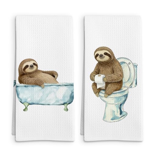 Funny Sloth Decor Hand Towels Set of 2, Sloth Gifts for Kids Women Hand Towel, Cute Forest Cabin Animal Decorative Towels for Bathroom Washroom Toilet, Sloth Kids Bathroom Decor, 16x24in - color: Sloth Bath